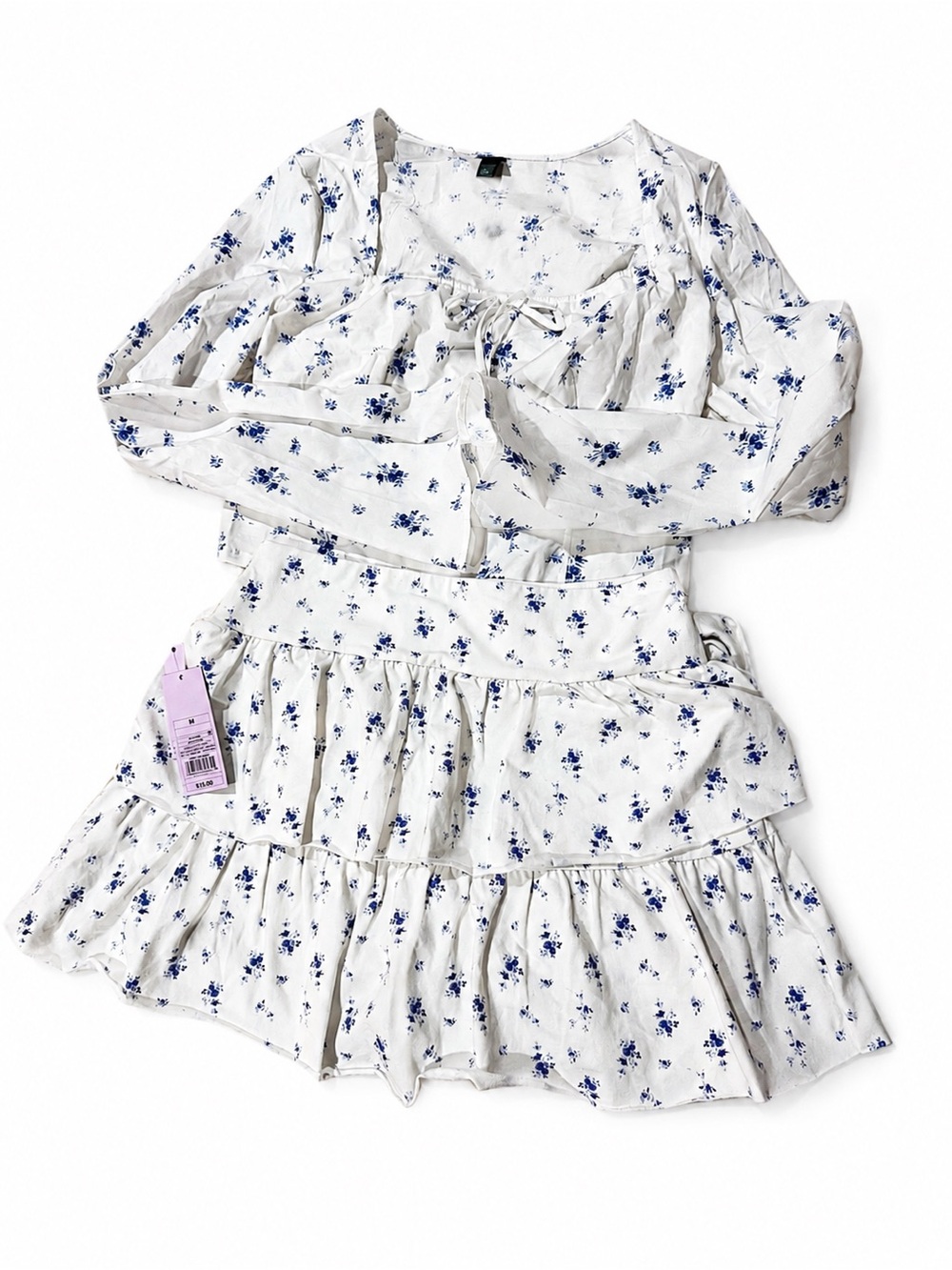 wild fable White Mini Dress with Blue Floral Print